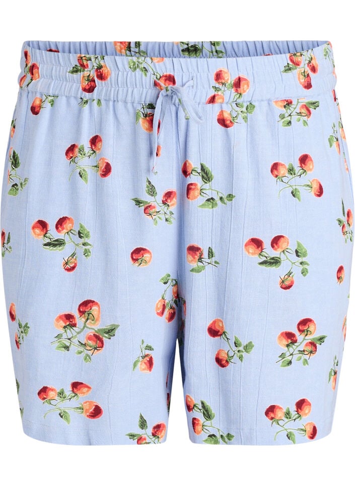 Bomullsshorts med tomattrykk og h&oslash;y midje, Bl&aring;, Packshot image number 0
