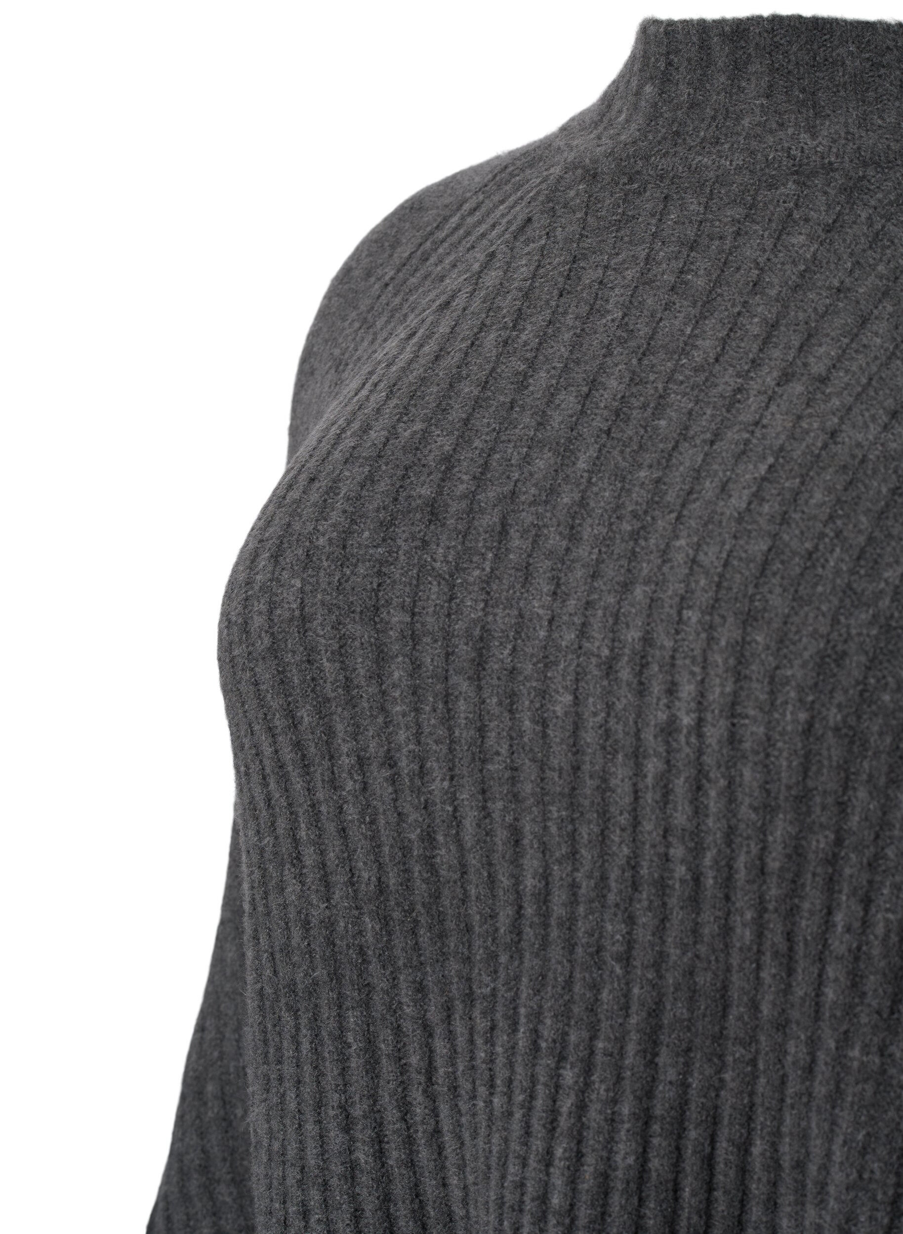 Zizzi Genser med turtleneck og ribbestrikket struktur	, Dark Grey Melange, Packshot image number 3