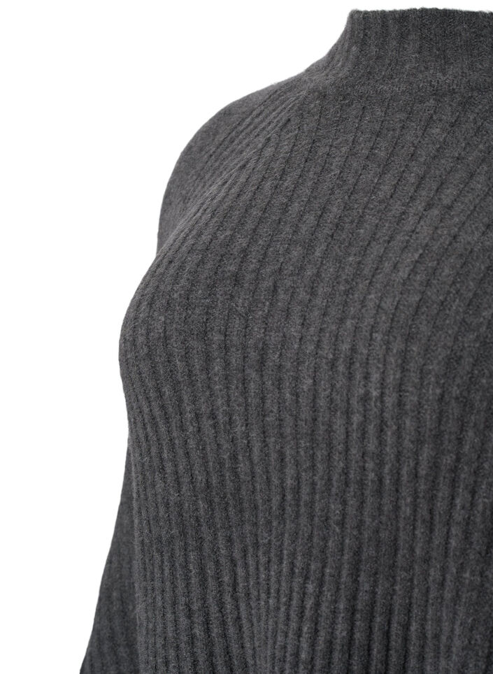 Genser med turtleneck og ribbestrikket struktur	, Dark Grey Melange, Packshot image number 3