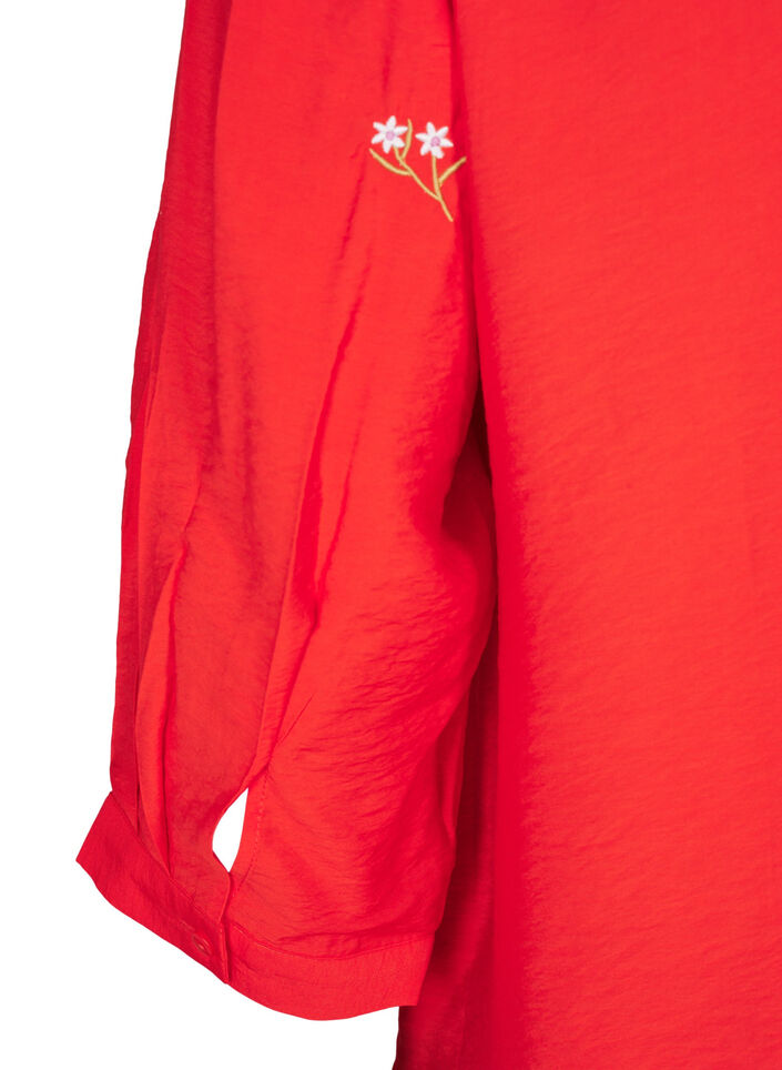 Bluse med 3/4-ermer og blomsterbroderi, Flame Scarlet, Packshot image number 3