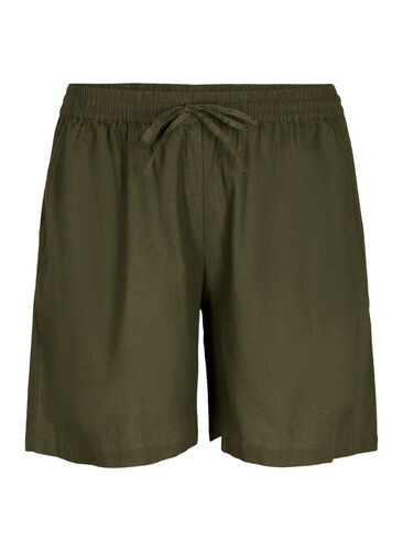 Løse shorts i bomullsmiks med lin, Forest Night, Packshot image number 0