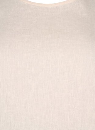 Kortermet bluse i bomullsblanding med lin og blondedetaljer, Sandshell, Packshot image number 2