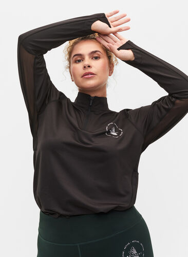 Høyhalset treningsgenser med glidelås, Black, Model image number 2
