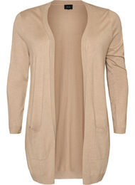Lang strikkecardigan i viskoseblanding, Beige
