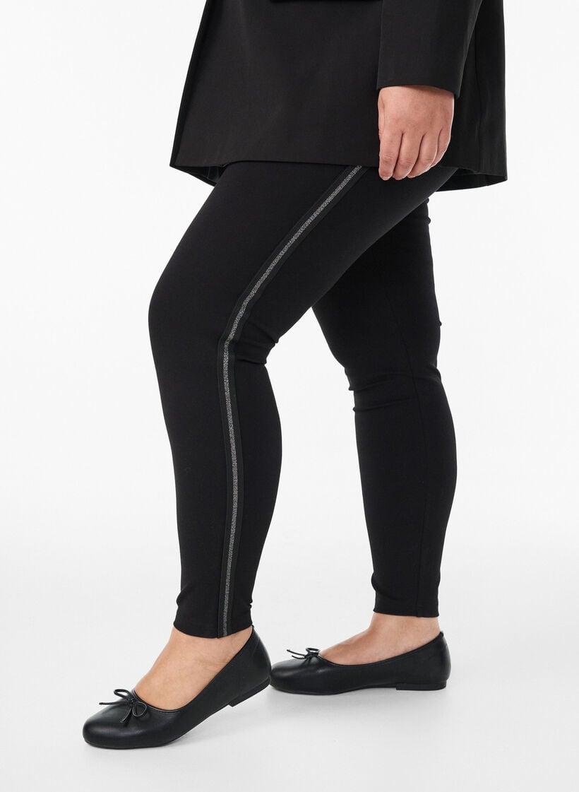 Leggings med glitterstripe og splitter, Black, Model