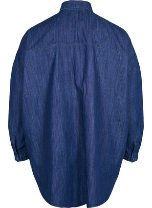 Oversized denimskjorte med lommer, Dark blue denim, Packshot image number 1