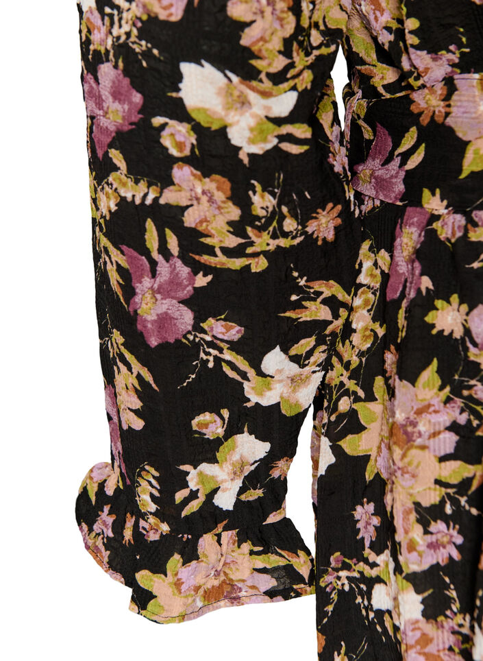 Midikjole med blomstertrykk og avtakbart knytebelte, Svart, Packshot image number 3