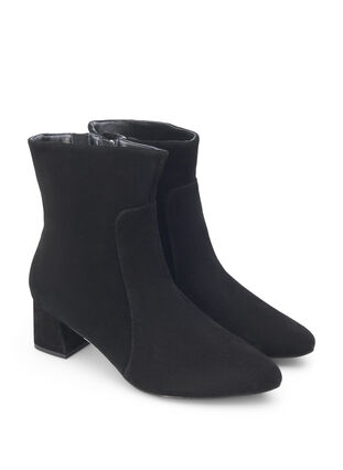 Zizzi Wide fit - Semsket ankelstøvler med hæl, Black, Packshot image number 1