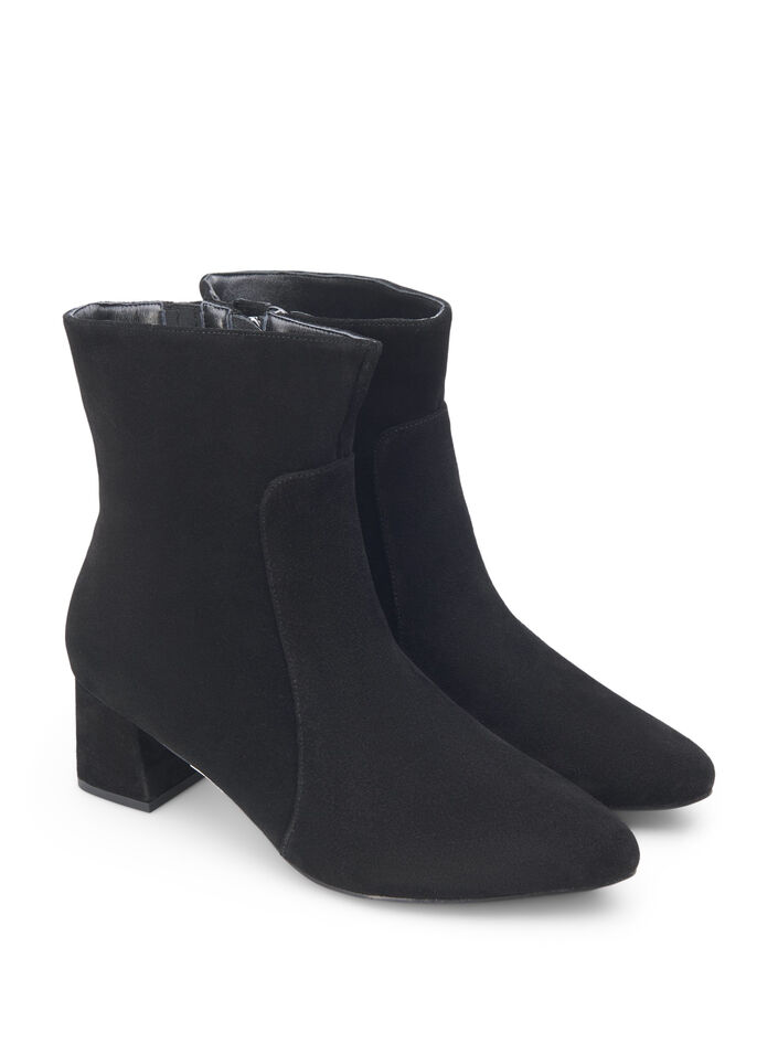 Wide fit - Semsket ankelstøvler med hæl, Black, Packshot image number 1