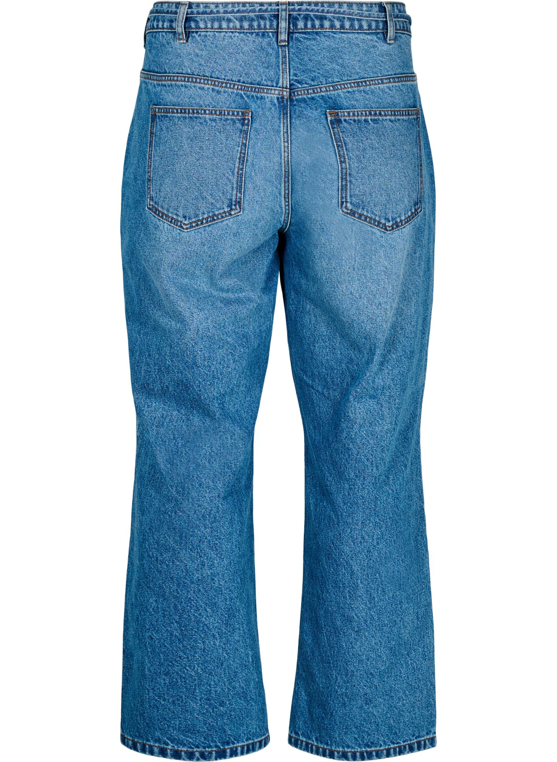 Zizzi Straight fit jeans med knytebelte, Bl&aring;, Packshot image number 1