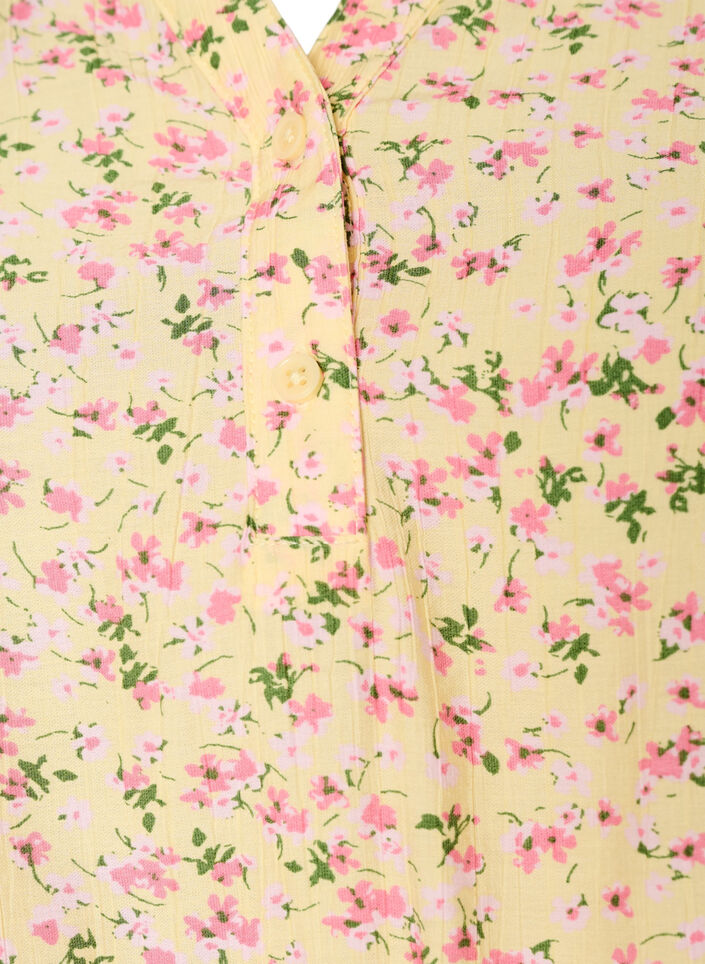 Bluse i viskose med blomstertrykk, korte ermer og volangkrage, Gul, Packshot image number 2