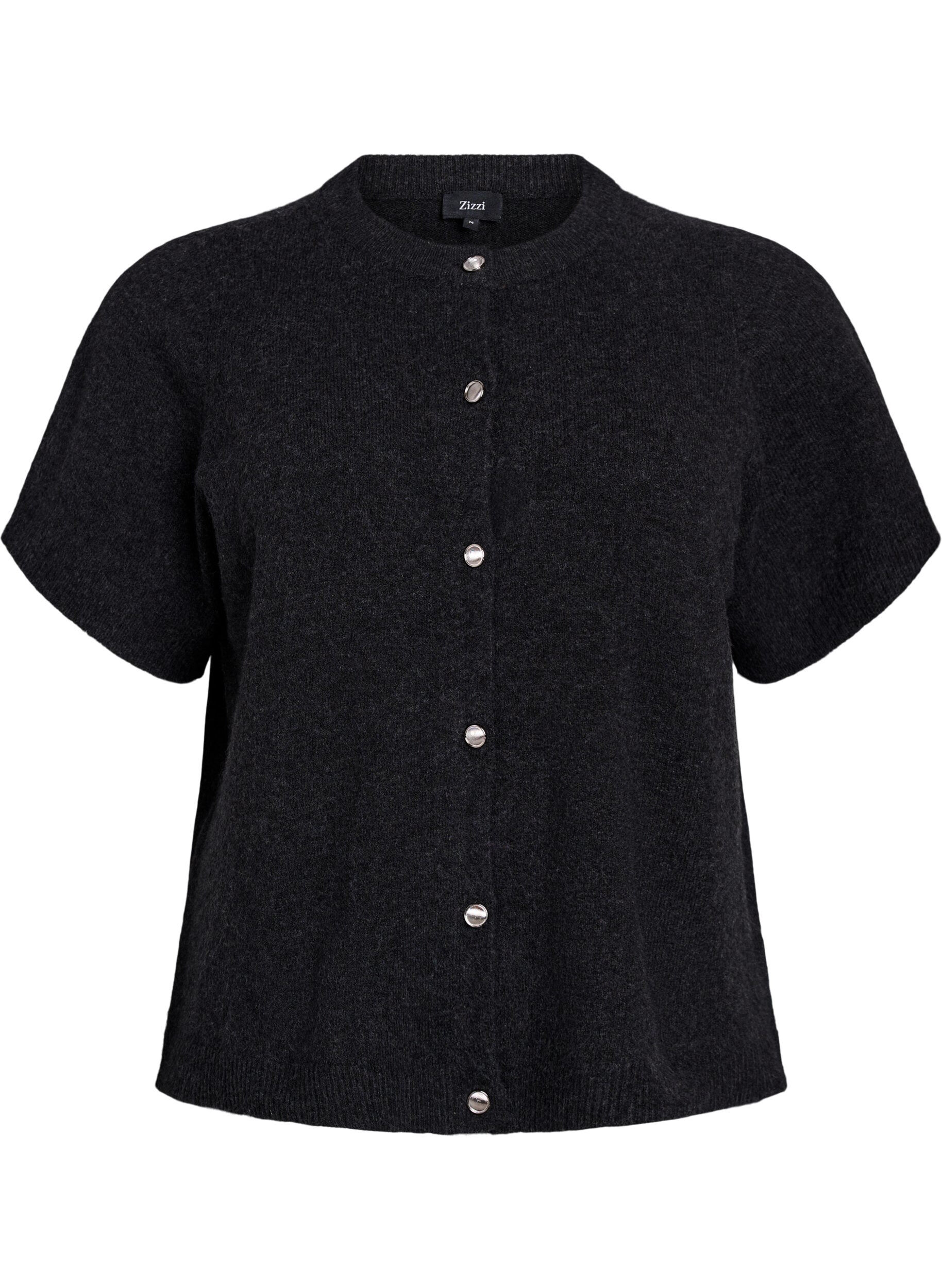 Zizzi Strikket cardigan med korte ermer, Gr&aring;, Packshot image number 0