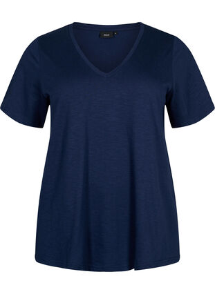 Kortermet basic T-skjorte med V-hals, Navy Blazer, Packshot image number 0