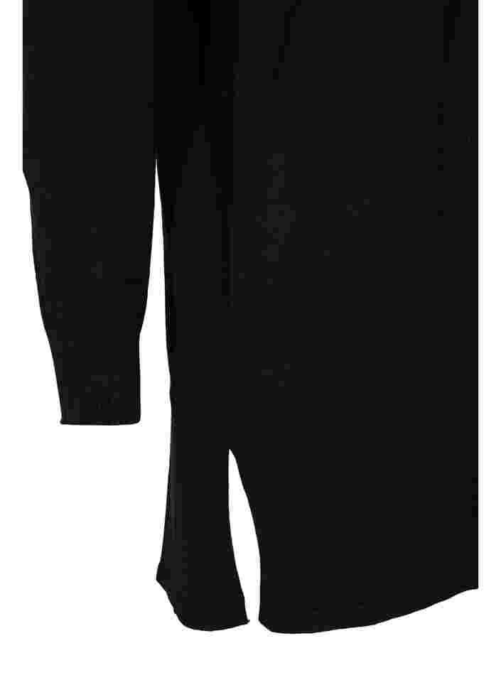 Strikket cardigan med splitt og ribbekanter, Black, Packshot image number 3