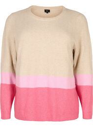 Stripete strikkegenser med rund hals, Hot Pink Comb