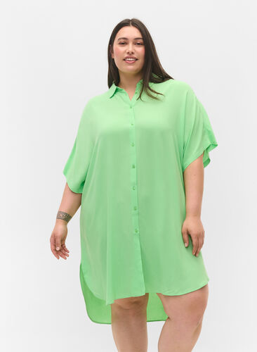 Lang viskose skjorte med 2/4-ermer, Summer Green, Model image number 0