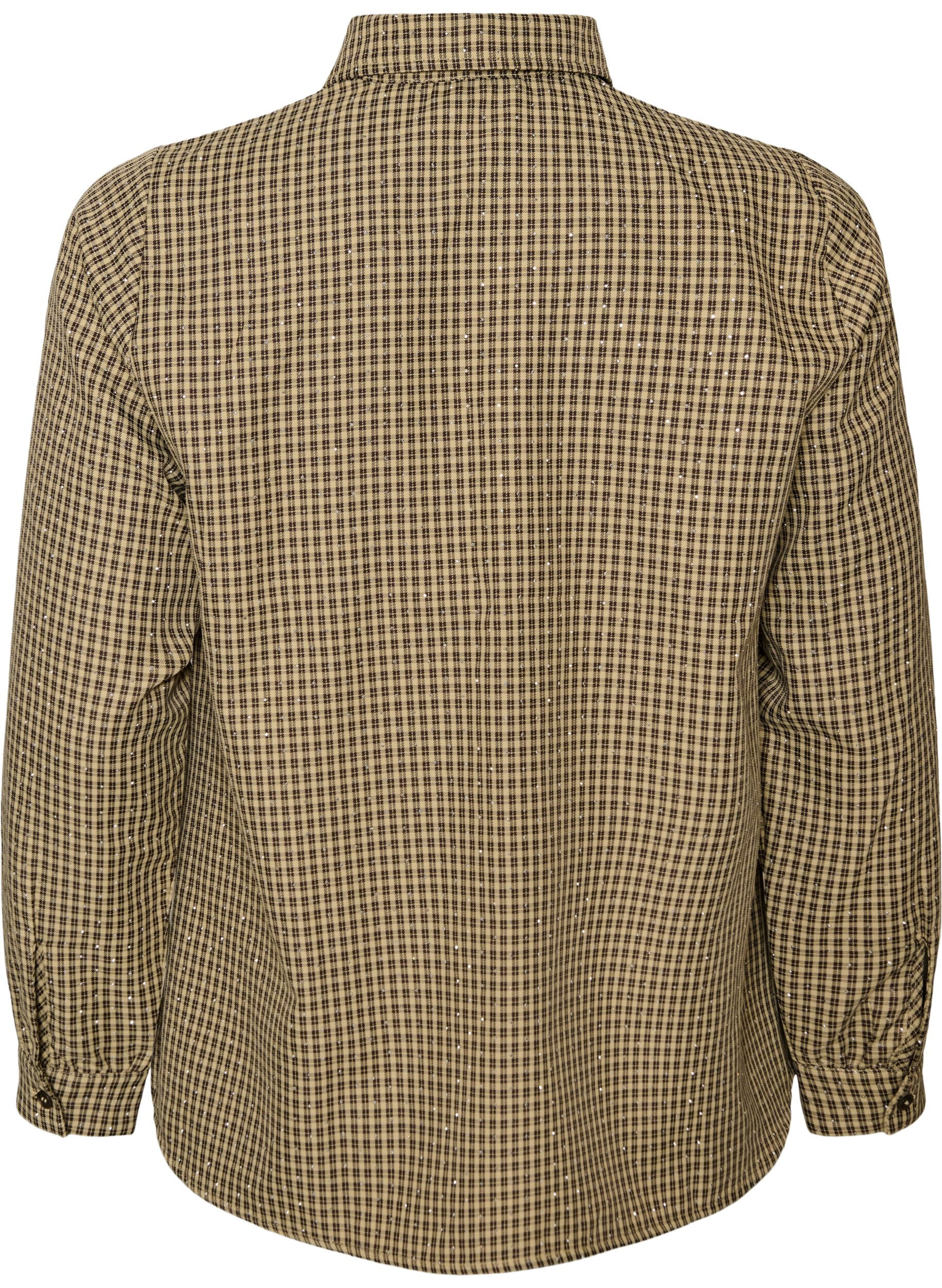 ZizziSkjorte med sm&aring; rutem&oslash;nstre og rhinesteiner, Brun, Packshot image number 1
