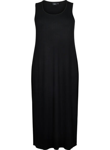 Ribbet kjole uten ermer av viskose, Black, Packshot image number 0