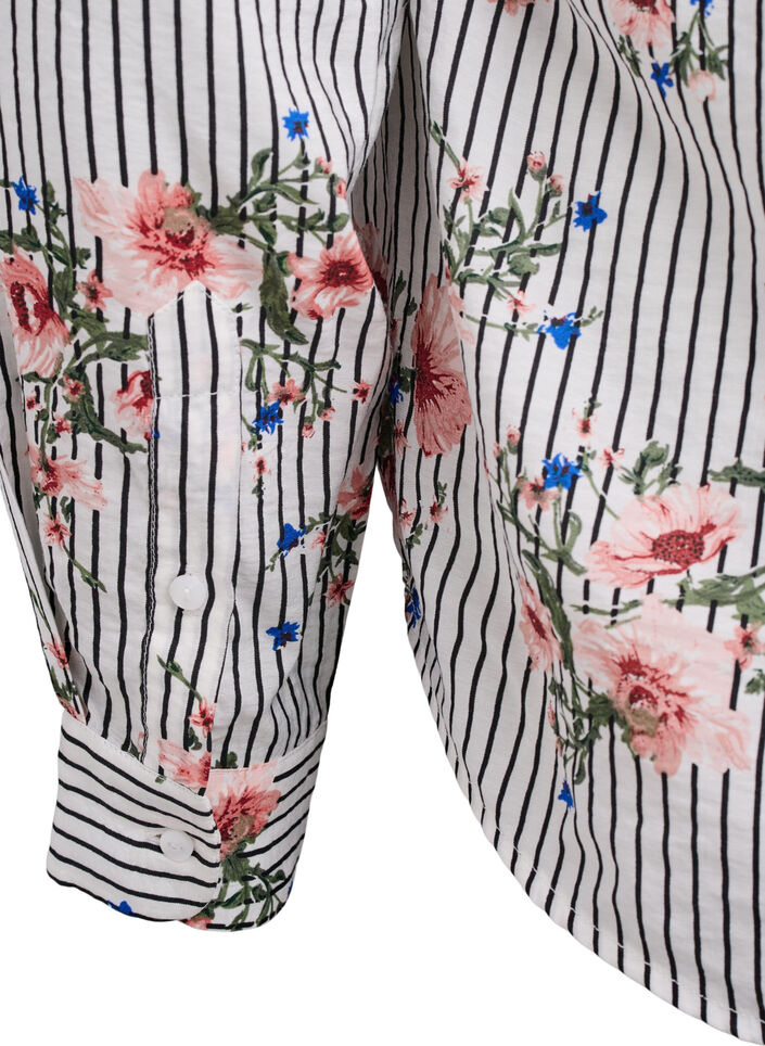 Skjorte med blomstertrykk og smale striper, Black Striped AOP, Packshot