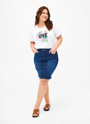 Zizzi FLASH - T-skjorte med motiv, Bright White Love, Model image number 2