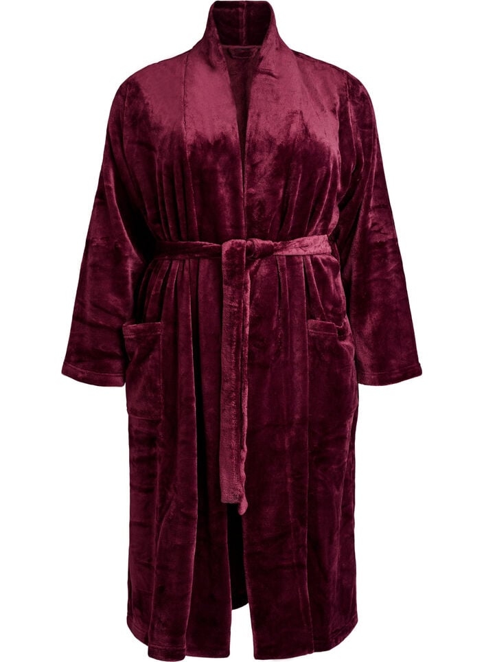 Badek&aring;pe i myk velur med lommer, M&oslash;rk Bordeaux, Packshot image number 0