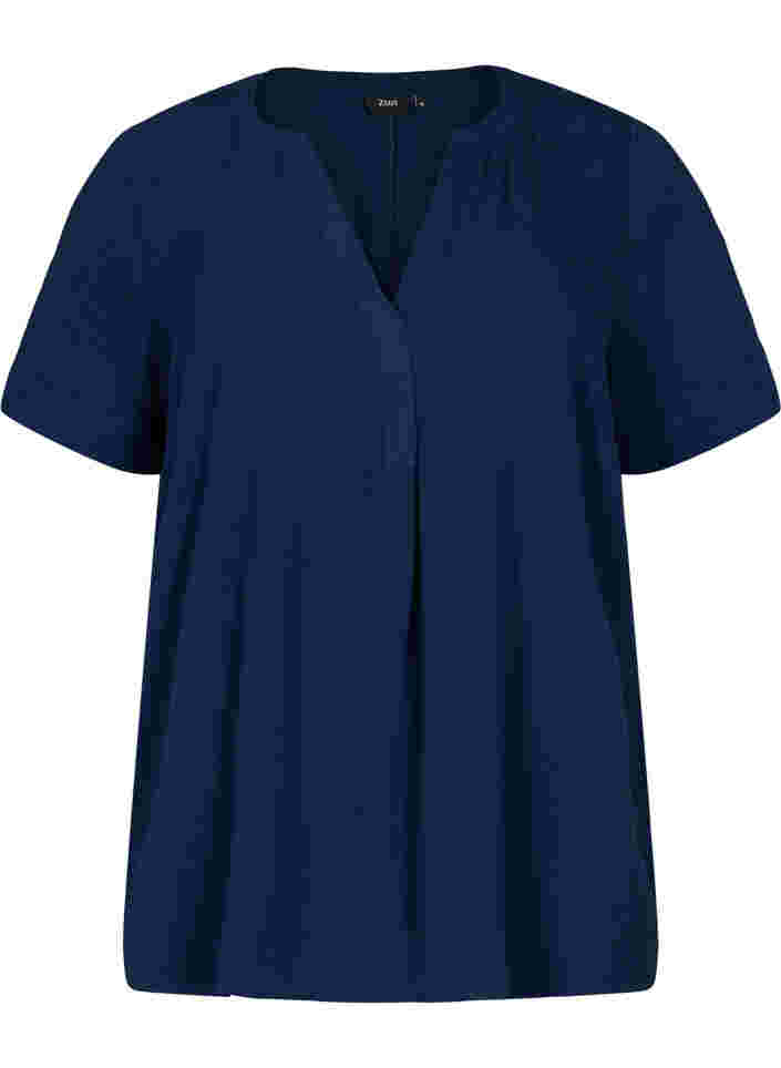 Kortermet bluse med V-hals, Navy Blazer, Packshot image number 0