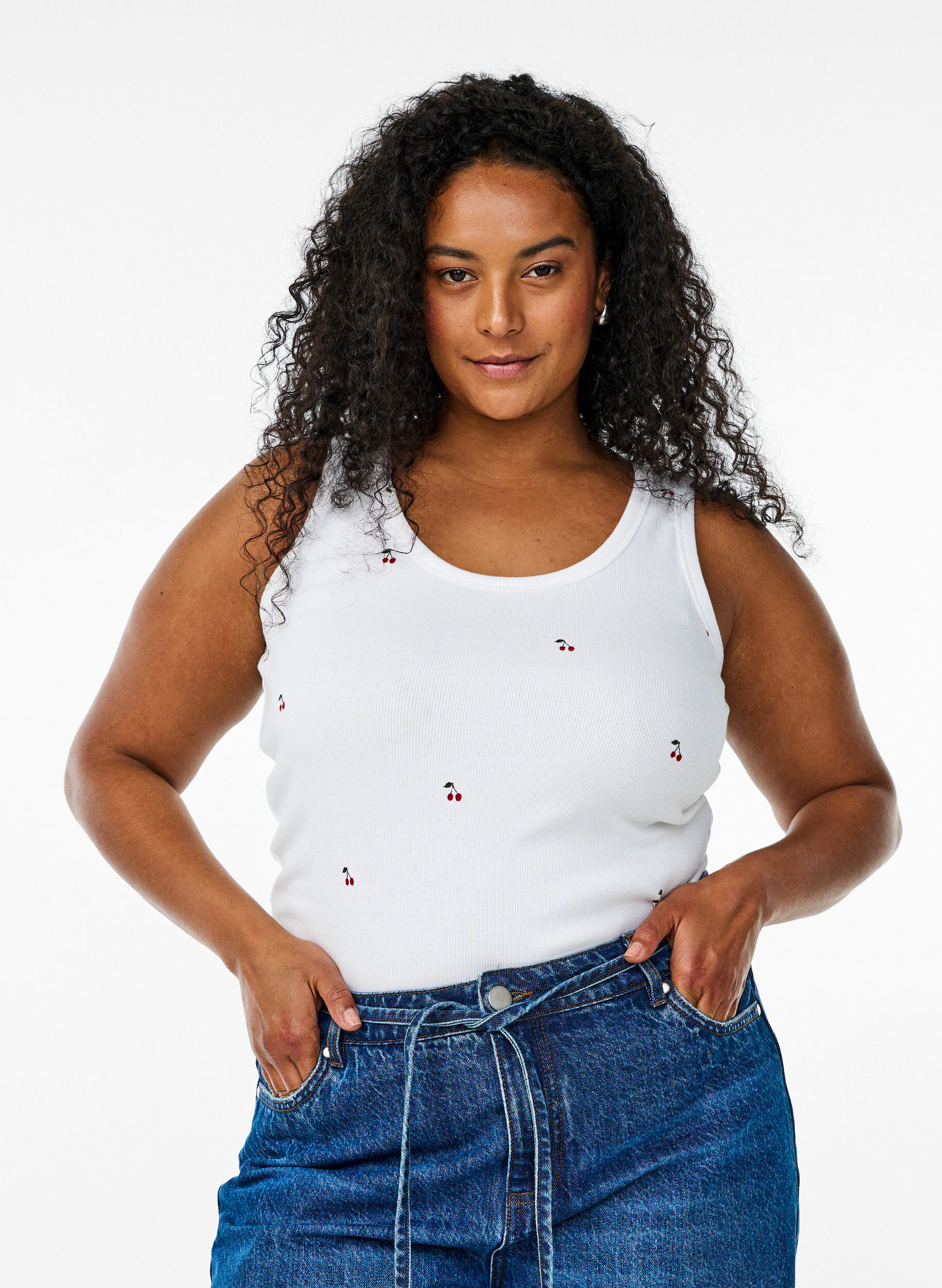 Zizzi Figurn&aelig;r topp med motiv, Hvit, Model image number 0