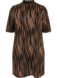 Mønstret kjole med glitter og korte ermer, Black w. Copper