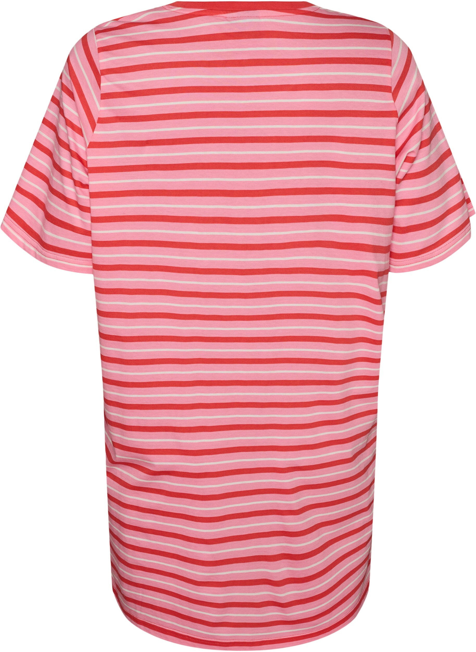 ZizziLang oversized stripete T-skjorte i &oslash;kologisk bomull, Rosa, Packshot image number 1