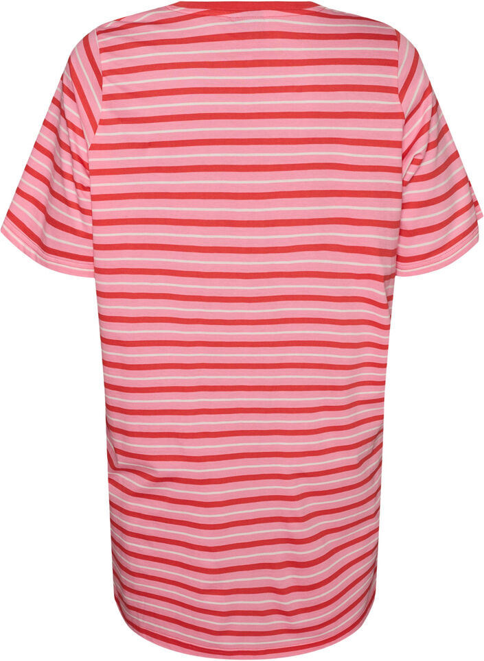 Lang oversized stripete T-skjorte i &oslash;kologisk bomull, Rosa, Packshot image number 1