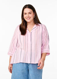 Bluse med krage og 3/4 ermer, Rosa Bluse med krage og 3/4 ermer, Rosa, Model