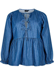 Stripete denimbluse med knyting foran, Blue Denim Small 