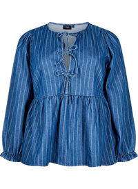 Stripete denimbluse med knyting foran, Blå Stripete denimbluse med knyting foran