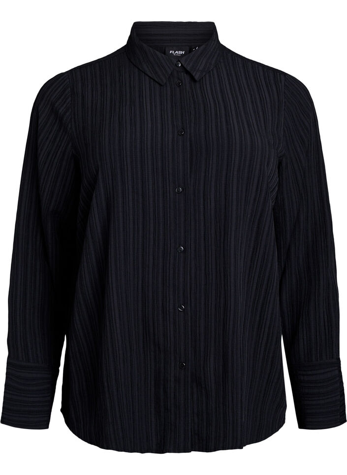 FLASH - Skjorte med tekstur, Svart, Packshot image number 0