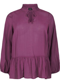 Viskosebluse med peplum, Lilla Viskosebluse med peplum