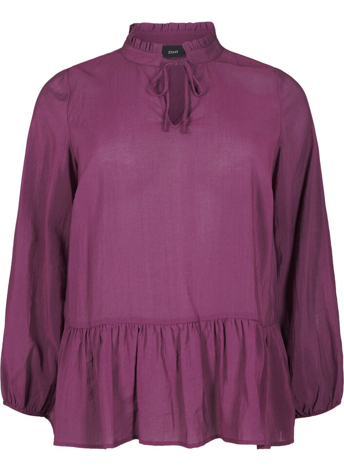 Viskosebluse med peplum, Lilla, Packshot image number 0
