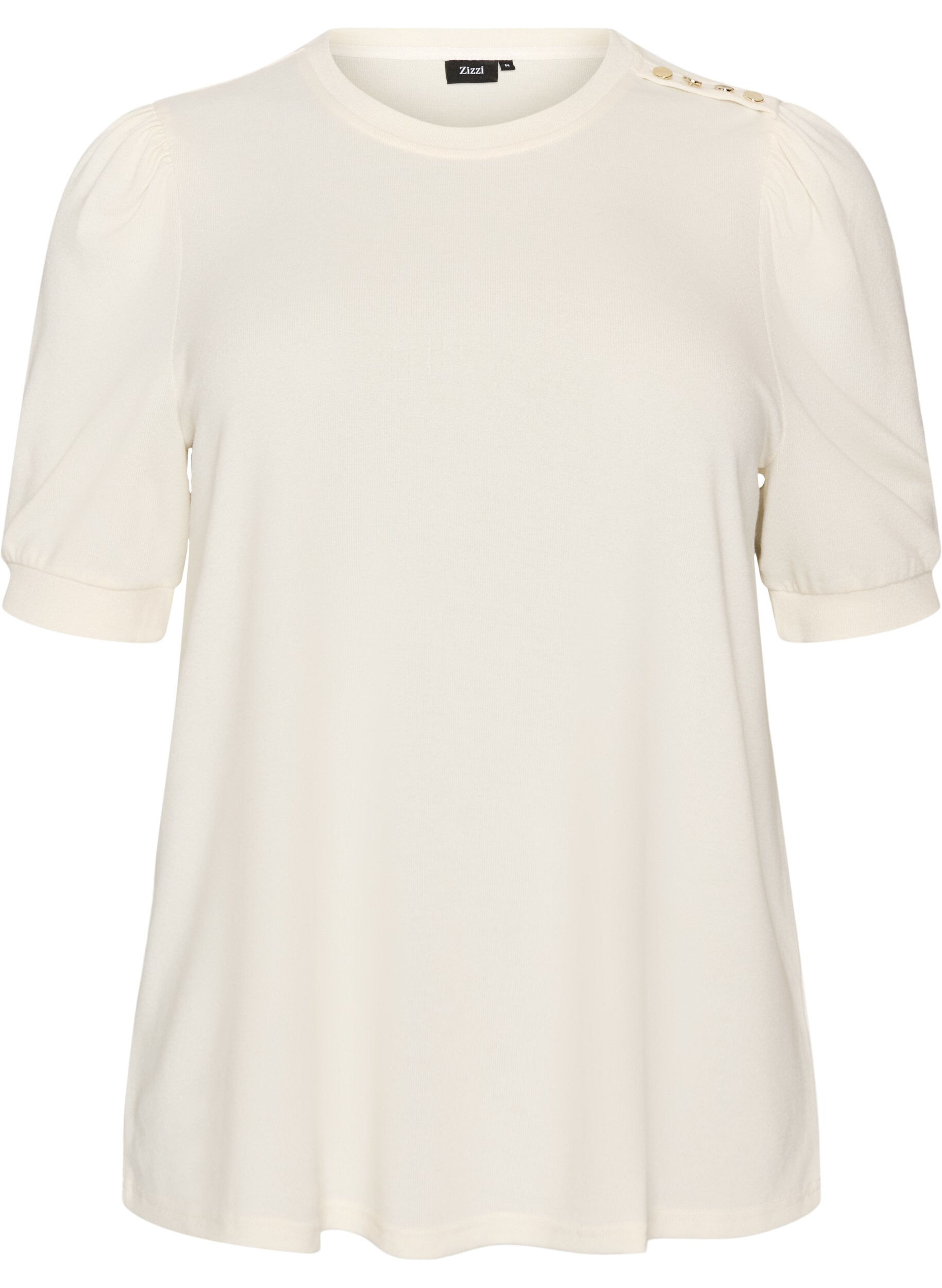 Bluse med knappedetaljer og korte puffermer