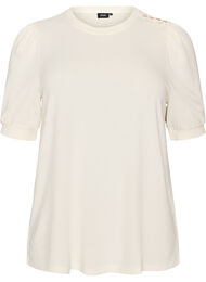 Bluse med knappedetaljer og korte puffermer, Beige