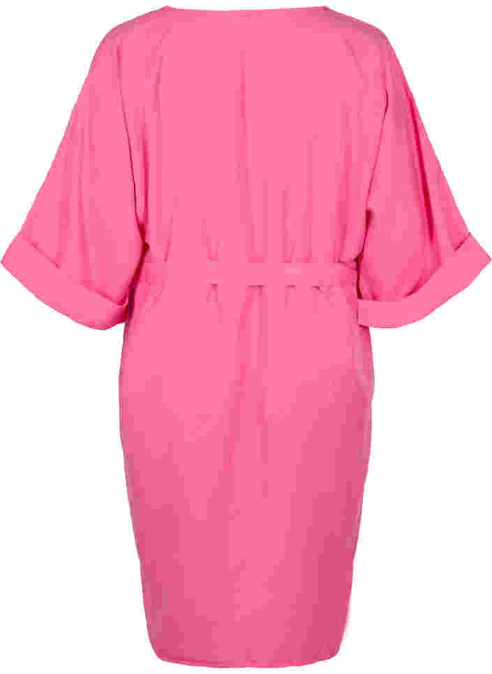 Kjole med 3/4-ermer og knyting, Shocking Pink, Packshot image number 1