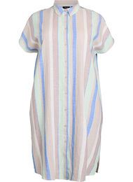 Lang skjorte i viskose og lin, Multi Stripe