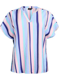 Stripete bluse i viskose med korte ermer, Pastel Stripe