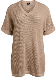 FLASH - Kortermet strikket bluse med v-hals, Natural