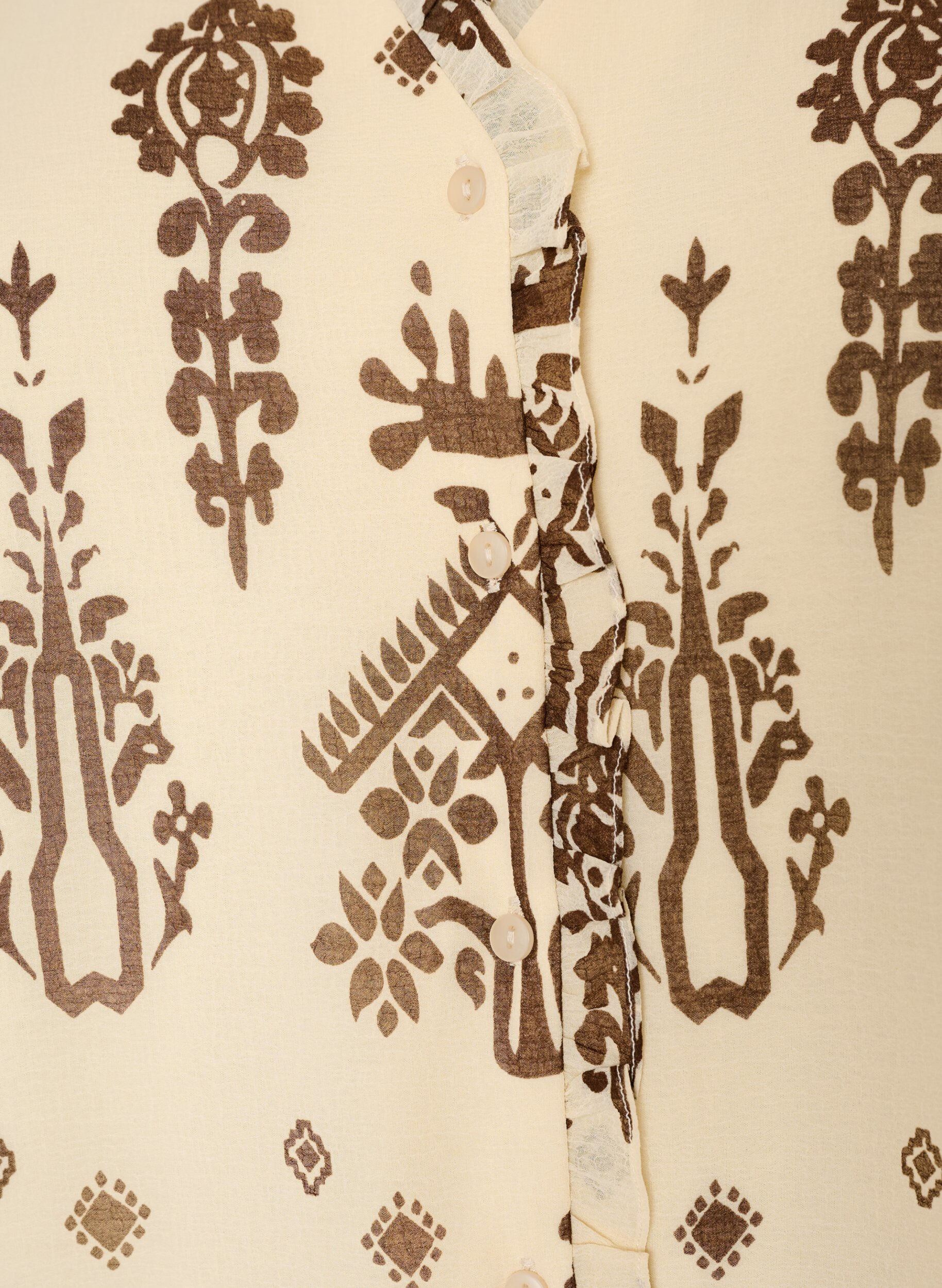 ZizziKjole med ornamentm&oslash;nster og krage med rysjer, Beige, Packshot image number 2