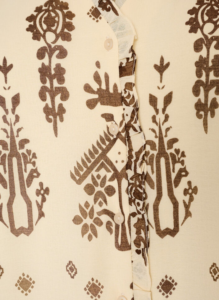 Kjole med ornamentm&oslash;nster og krage med rysjer, Beige, Packshot image number 2