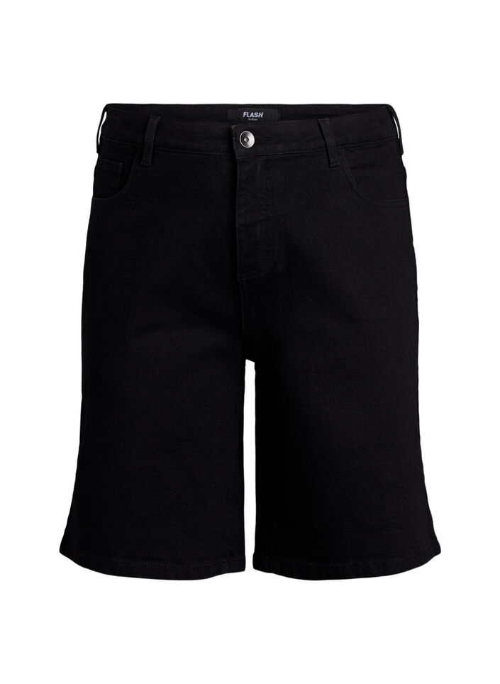 FLASH - Løse denimshorts med høy midje, Svart, Packshot image number 0
