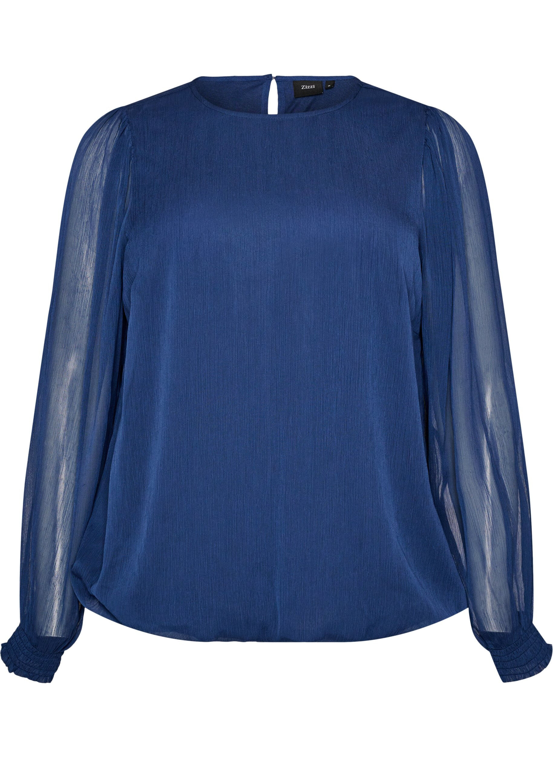ZizziChiffonbluse med gjennomsiktige ermer, Bl&aring;, Packshot image number 0