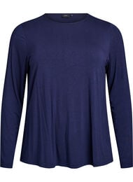 Ensfarvet bluse med lange ermer, Night Sky