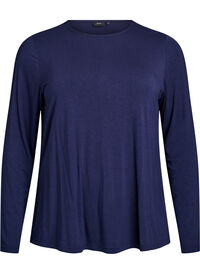 Ensfarvet bluse med lange ermer, Blå Ensfarvet bluse med lange ermer