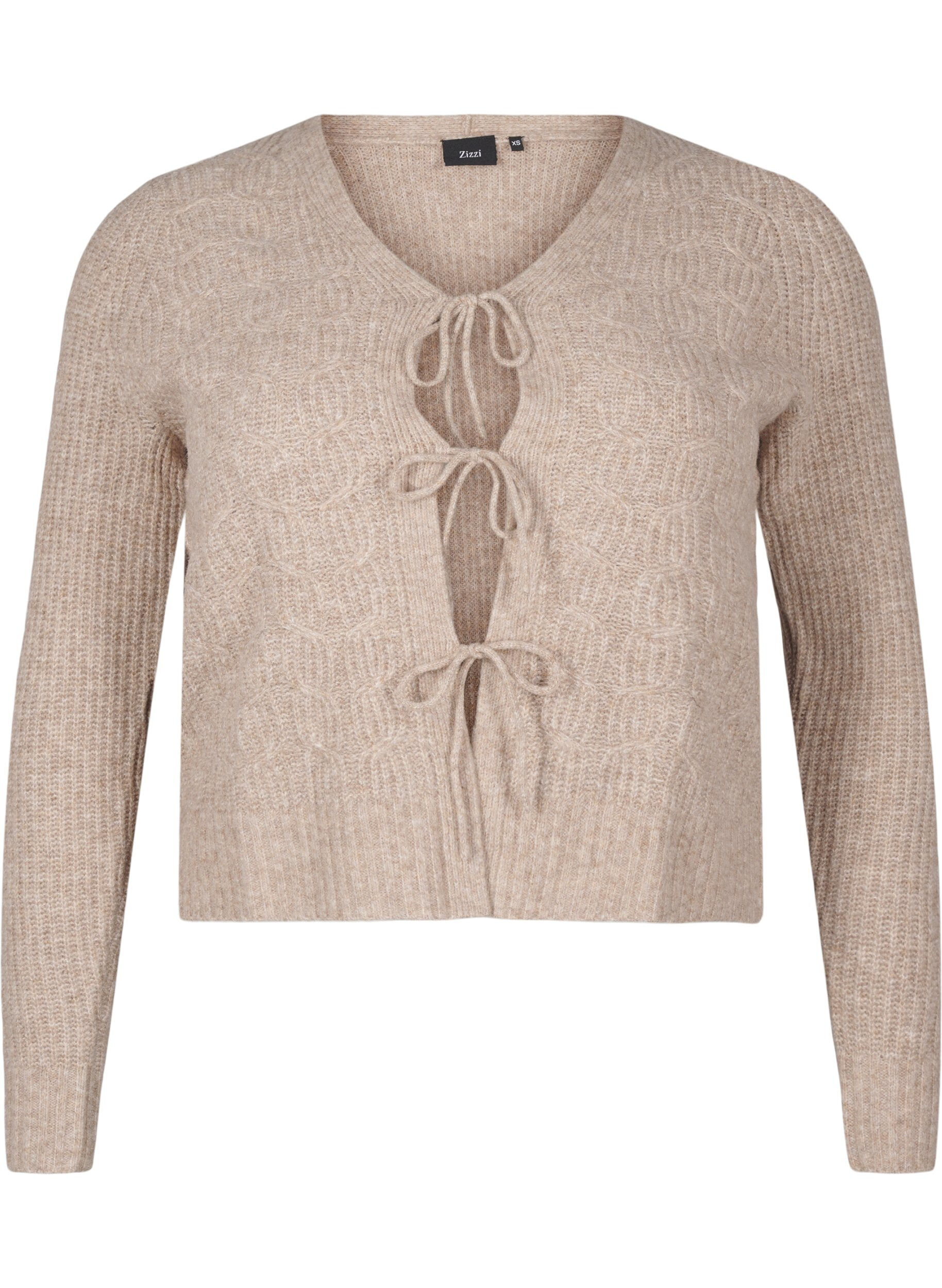 Zizzi Strikket cardigan med knytedetaljer, Simply Taupe Mel., Packshot image number 0