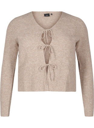 Zizzi Strikket cardigan med knytedetaljer, Simply Taupe Mel., Packshot image number 0